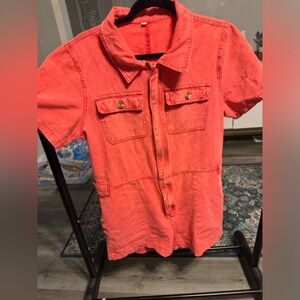 Red Jean romper -L